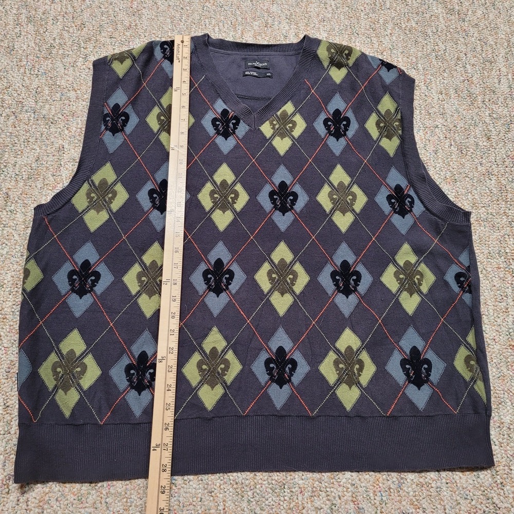 Marc Ecko Sweater Vest Mens 3XL Argyle Preppy Academia Pullover Cotton Cut & Sew - Picture 8 of 13